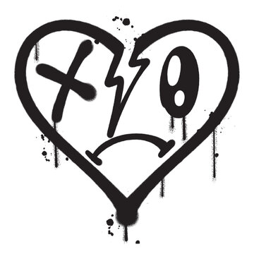 Vector graffiti spray paint broken heart emoticon isolated vector illustration