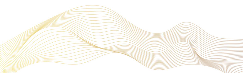 Vector abstract line art wavy flowing dynamic gold isolated on transparent background in concept luxury, wave, wind, ocean, landscape illustration.