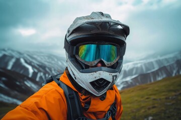 Braving the wintry elements, a fearless adventurer dons their helmet and goggles, ready to conquer the mountain and embrace the great outdoors