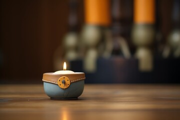 small round candle holder with a burning tealight - obrazy, fototapety, plakaty
