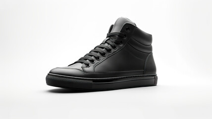 Isolated black sneaker shoe against a stark white background