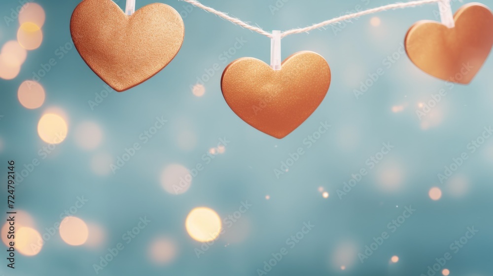 Poster A string of hearts hanging from a string. Perfect for adding a touch of love and romance to any occasion