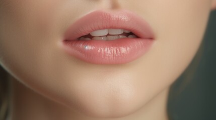 Fototapeta premium Close up of a woman's lips being brushed with a toothbrush. Suitable for dental hygiene and oral care concepts