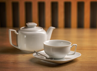 Fototapeta na wymiar Tea concept with white tea set