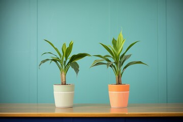 identical twin plants in different colored pots