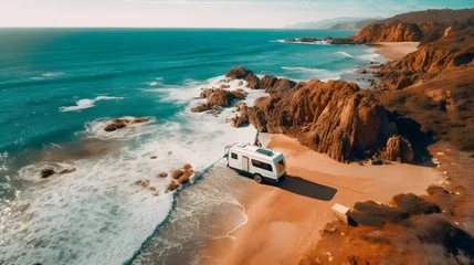 Printed kitchen splashbacks Camps Bay Beach, Cape Town, South Africa Camper on coast in Spain. Aerial view 