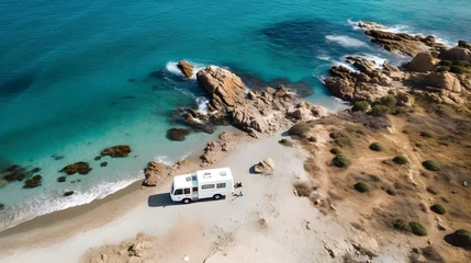 Crédence de cuisine en plexiglas Plage de Camps Bay, Le Cap, Afrique du Sud Camper on coast in Spain. Aerial view 