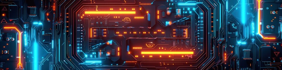 Glowing neon contours merge into cybernetic abstraction