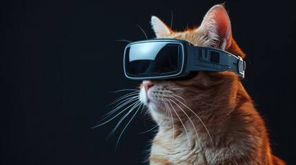 Naklejka premium Cat wearing Virtual reality headset. VR, metaverse worlds, modern technologies, gadget for online games
