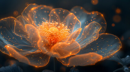 fantasy mystic blossom, beautiful golden x-ray image of a ethereal flower