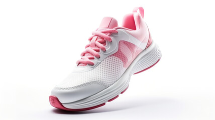 Sport shoes for running worn by a woman, isolated on a white background