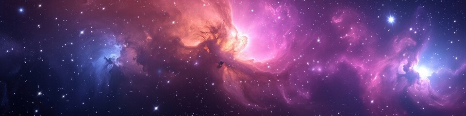 Jagged nebulae drift through the digital void