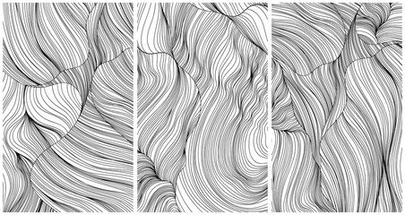 Abstract shape wallpaper set. Line illustration background. Ink painting style compositions for decoration collection.