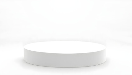 Empty White Round Podium on a White Background. White 3D Empty Stage Podium. Minimalistic Blank Scene for Presentation.