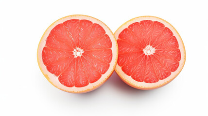 Organic grapefruit slices separated on a white background