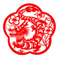 Paper-cut illustration of window cut to celebrate the Chinese New Year, the Year of the Dragon
