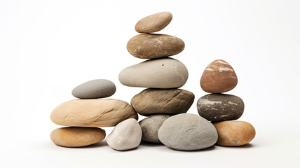 An isolated pile of stones on a white background