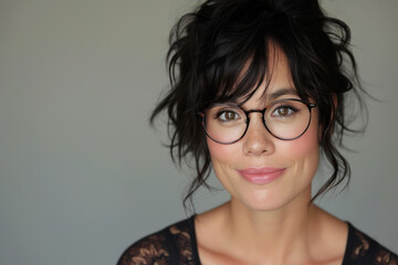 A close-up of an individual wearing eyeglasses, emphasizing their facial features and eyewear.