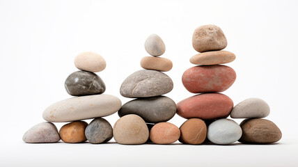 An isolated pile of stones on a white background