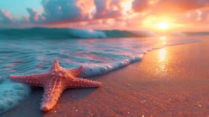 Fototapeta na wymiar Beach with starfish and sunshine background