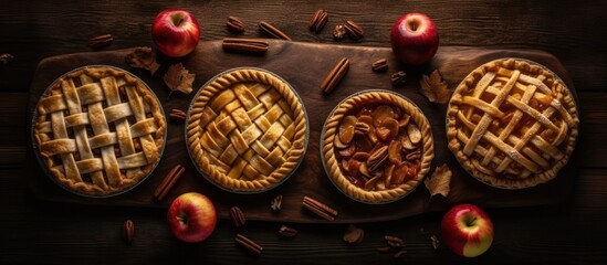 Assorted homemade pies and apples on the table