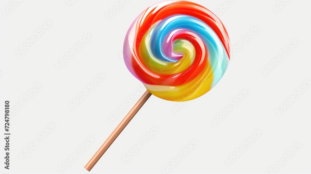 Poster A vibrant lollipop on a stick against a clean white background. Perfect for adding a pop of color to any project