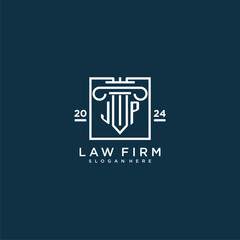 JP initial monogram logo for lawfirm with pillar design in creative square