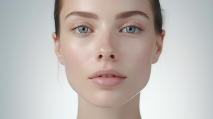 The flawless, spotless face isolated on a stark white background