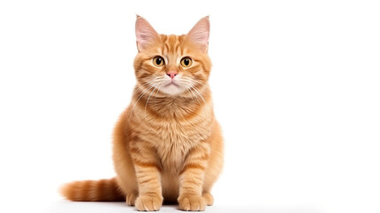 The white or red cat alone on a blank white background