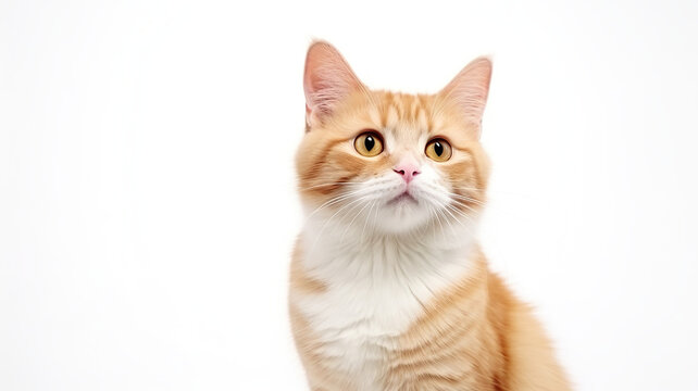 The white or red cat alone on a blank white background