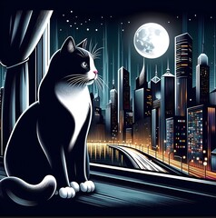 cat in the night city