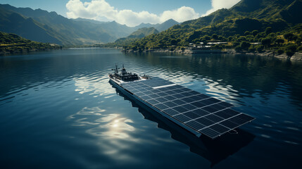 boat with Solar Panels on the lake