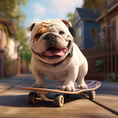Cartoon Bulldog on Skateboard