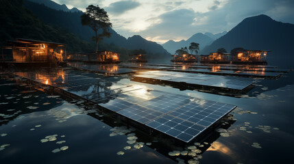 night view of lake como country, Floating Solar Panels