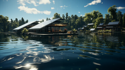 Floating solar panels on the roof of the house