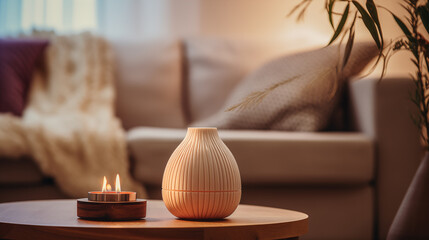 Elegant Home Comfort with Aroma Diffuser and Candle, Perfect for a Cozy and Fragrant Living Space