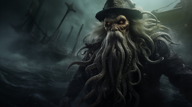 scary potrait of davy jones face