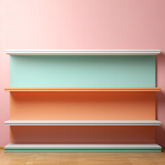 
A colorful pastel empty shelf designed for product display, offering a versatile and visually appealing presentation space.