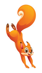 Cartoon squirrel jumping down. Vector illustration isolated on white background