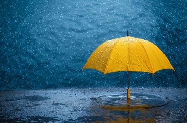yellow umbrella on a rainy day