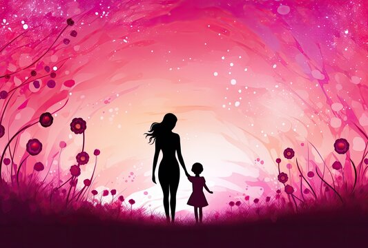 An endearing backdrop for Mother's Day celebrations, showcasing a mother and daughter moment, with space available for text.