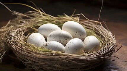 Naklejka na ściany i meble Duck eggs in basket isolated.