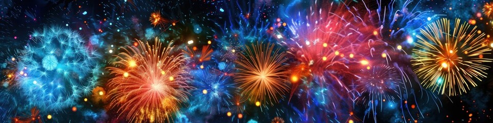 Fototapeta na wymiar Virtual fireworks explode in a digital celebration