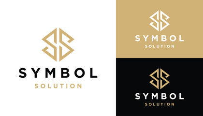 Golden Initial Letter S SS with Elegant Luxury Square Line Art Logo Design