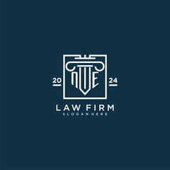 NE initial monogram logo for lawfirm with pillar design in creative square