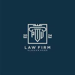 PU initial monogram logo for lawfirm with pillar design in creative square