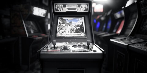 A black and white photo capturing the essence of a video game. Can be used for gaming-related articles or as a nostalgic representation of the gaming industry