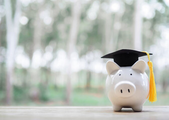 Piggy bank with graduation hat. The concept of saving money for education, student loan,...