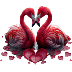 Naklejka premium Flamingos Perched on a Body of Water