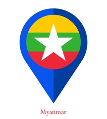 Flag Of Myanmar, Myanmar flag, National flag of Myanmar. map pin flag of Myanmar.